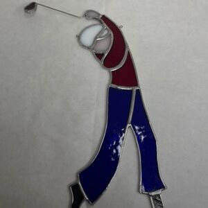 Vintage Stained Glass Golfer Sun catcher Ornament Window Art
